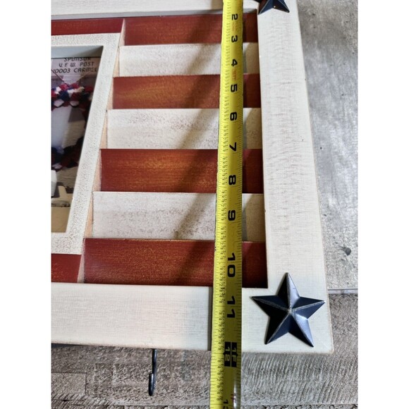 VTG WALL HANGING AMERICAN FLAG PICTURE FRAME KEY HOLDER STARS & STRIPES RUSTIC - Picture 4 of 12